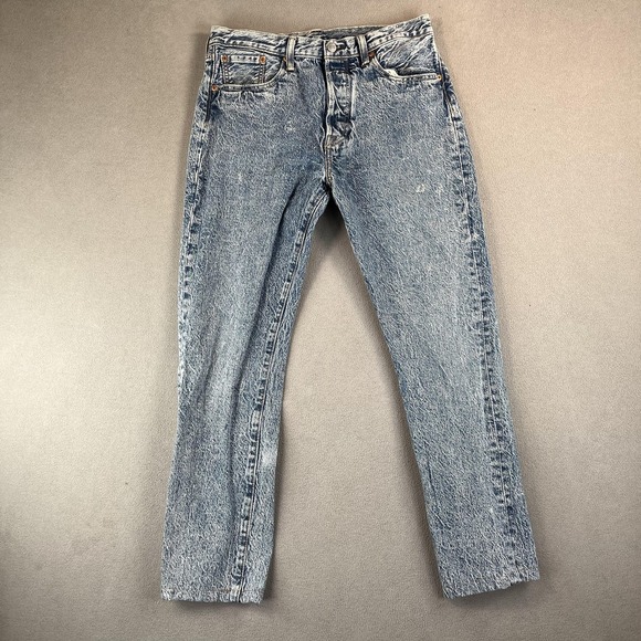 Levis 501 CT Jeans Mens 29x29 Blue Distressed Button Fly Tapered Fit Tag 30x34 - Picture 1 of 12